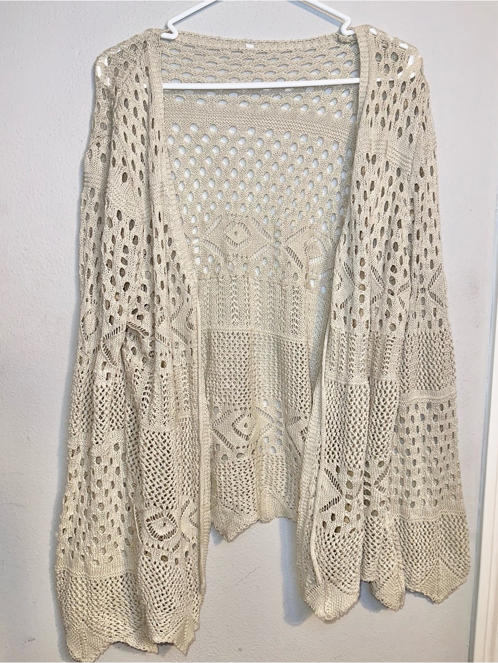 Cream Open Knit Cardigan Sweater